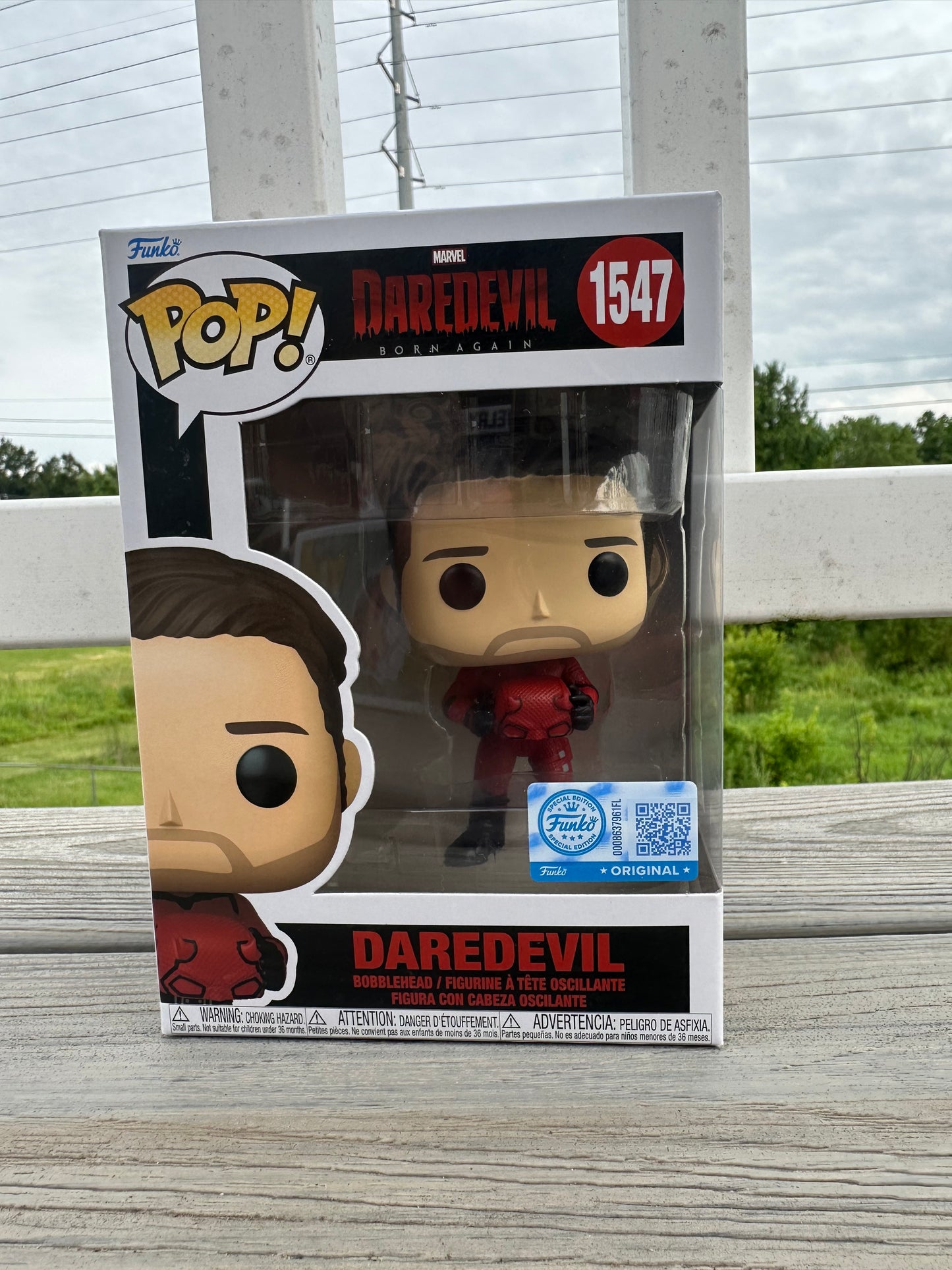 Daredevil Born Again Unmasked Funko Pop vinyl figure number 1547 in red suit showing Matt Murdock's face