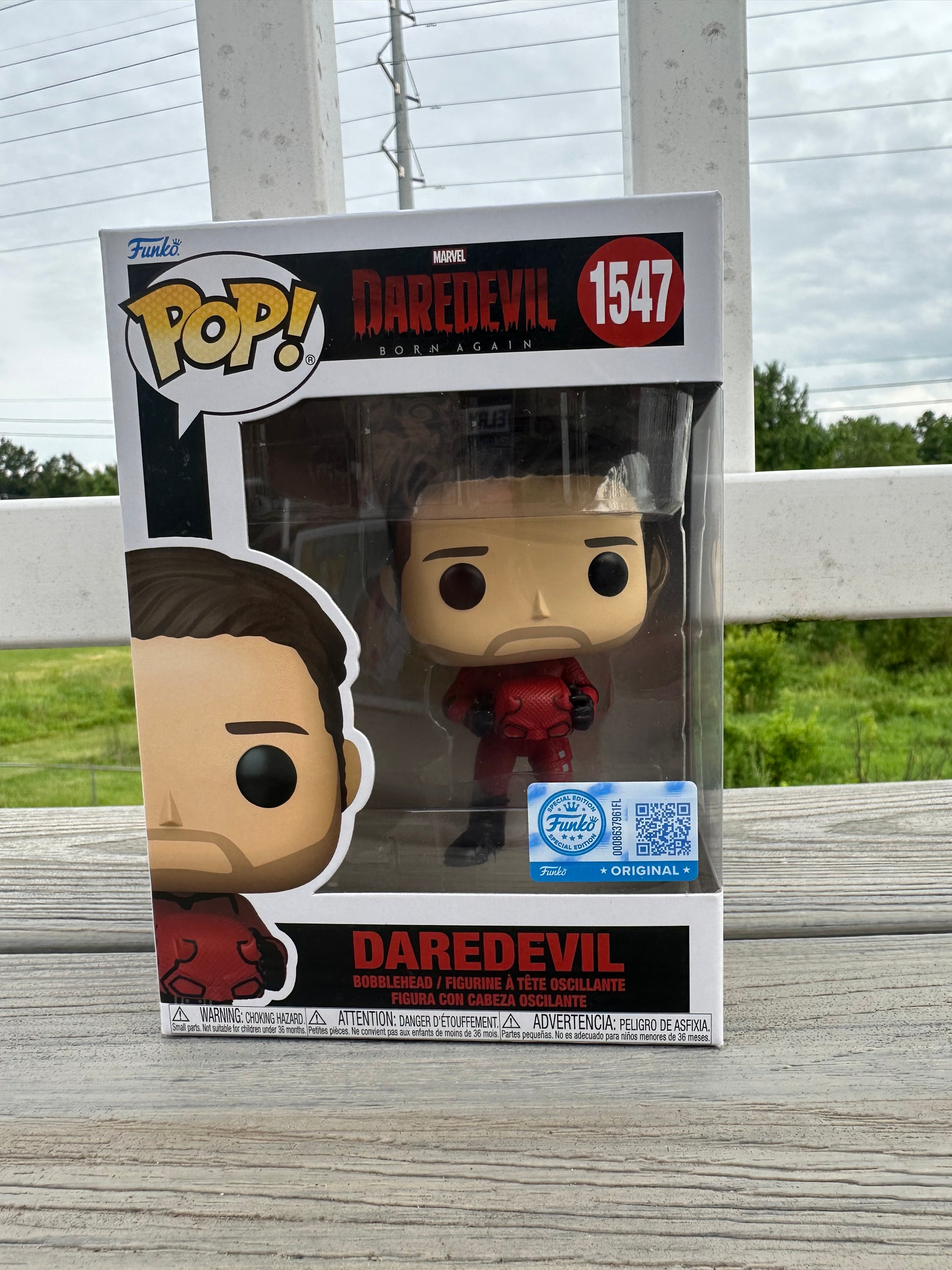 Daredevil Born Again Unmasked Funko Pop vinyl figure number 1547 in red suit showing Matt Murdock's face